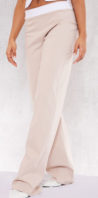 Plt - Stone Stretch Woven Contrast Wide Leg Trousers