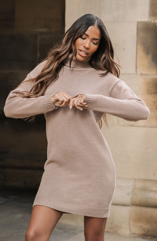 Plt - Mocha Basic Roll Neck Knit Jumper Dress