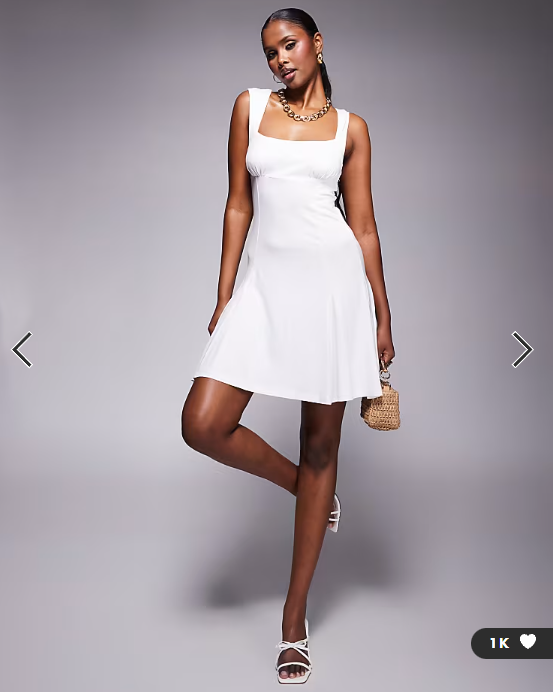 ASOS DESIGN square neck mini dress in white