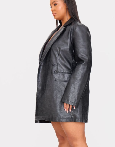 Plt Plus Black Structured Leather Blazer Dress