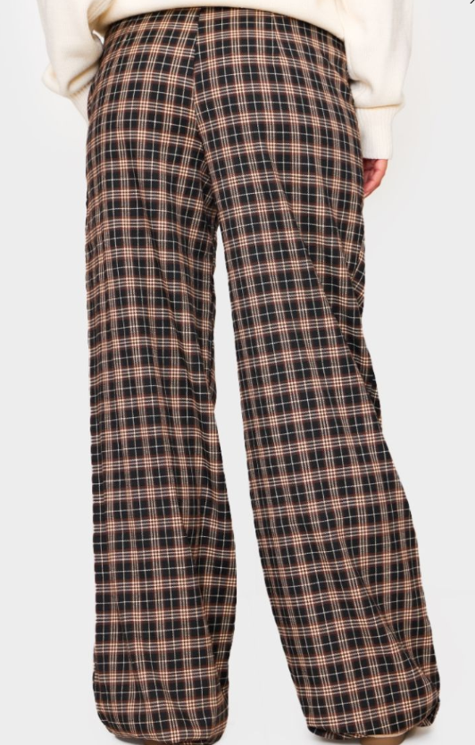 Plt - Petite Brown Check Print Woven Low Rise Wide Leg Trousers
