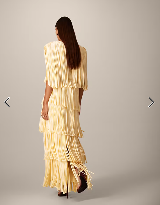 ARRANGE fringe tiered maxi skirt in butter yellow