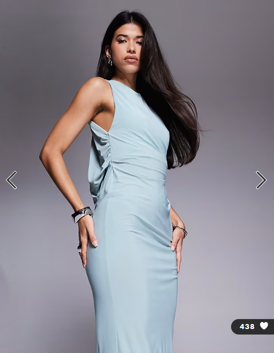 ASOS DESIGN high neck maxi dress with asymmetric cowl back and cut out detail in grey