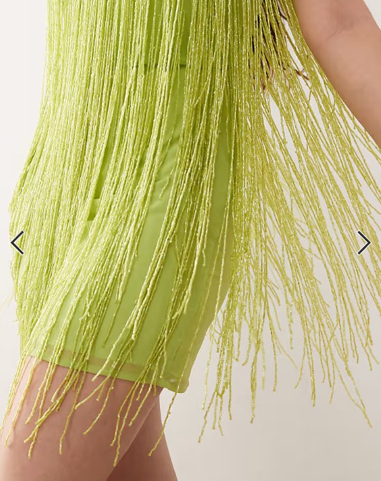 Miss Selfridge premium festival halter mini dress with embellished fringing in green