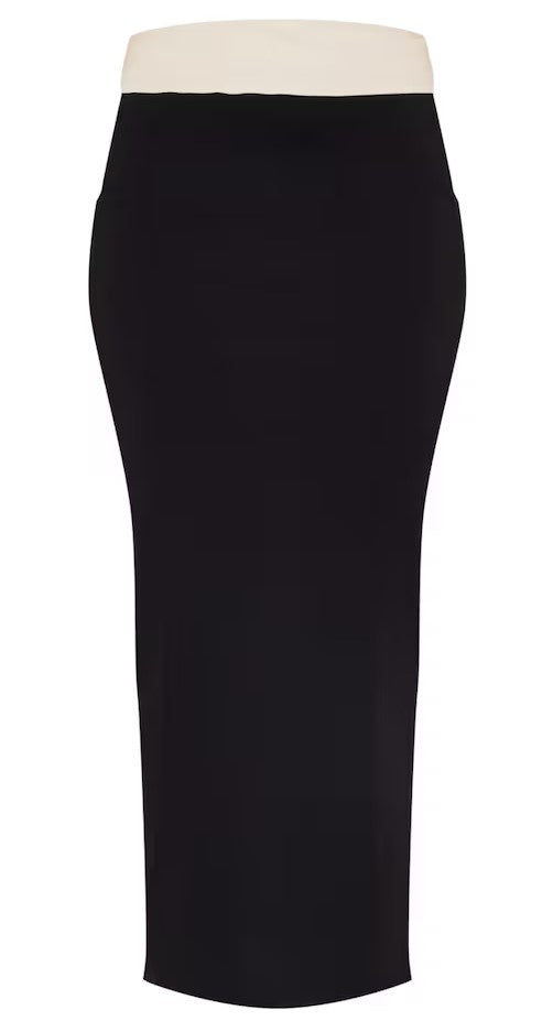 Tall Black Contrast Fold Over Midaxi Skirt