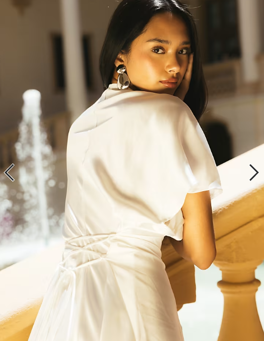 Gina Tricot satin batwing mini dress in off white