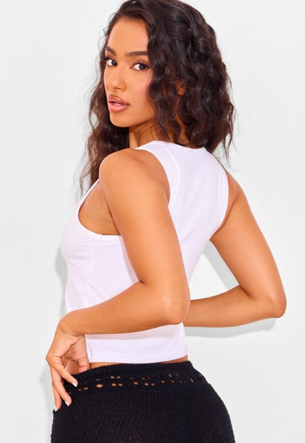 Petite White Amore Cowgirl Racer Crop Top