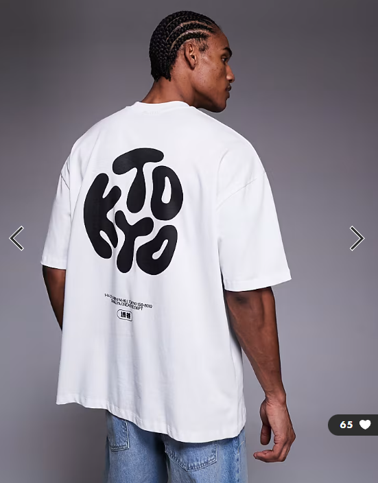 ASOS DESIGN oversized t-shirt with Kyoto text print in white.