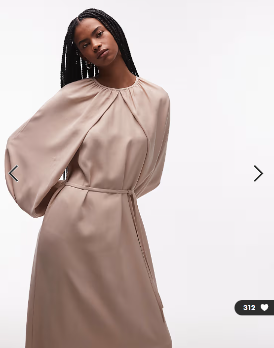 & Other Stories satin cape detail maxi dress with volume sleeves in sand