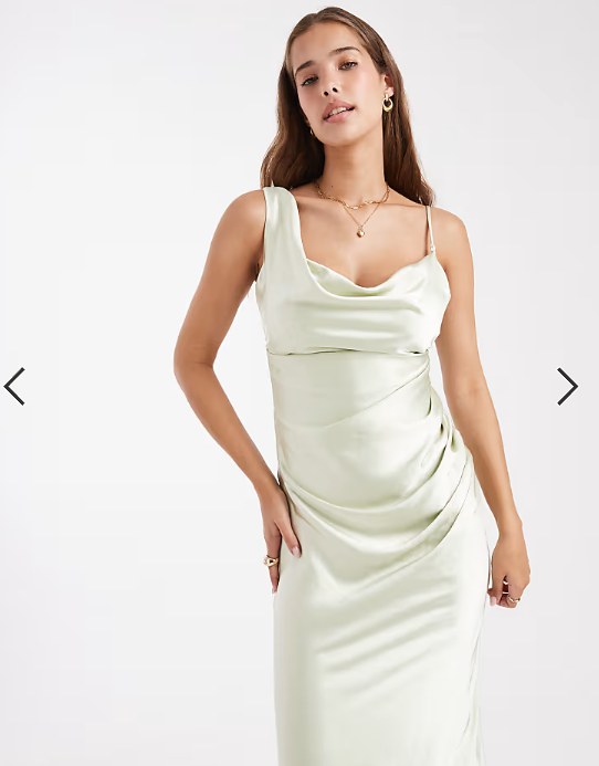 Six Stories Bridesmaid asymmetric cowl satin maxi dress in mint green