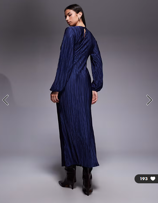 ASOS DESIGN plisse long puff sleeve maxi dress in navy