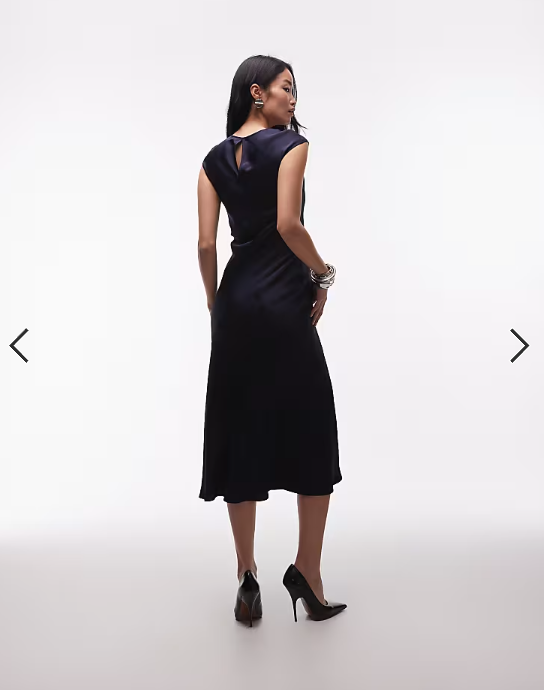 & Other Stories bias cut satin maxi dress with cap sleeve in navy