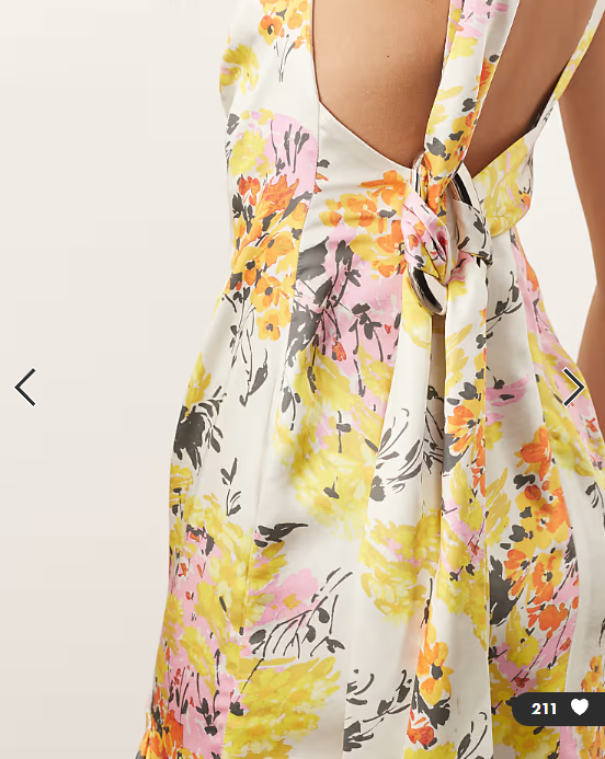 ARRANGE square cut slip midi dress with back trim detail in distorted floral print