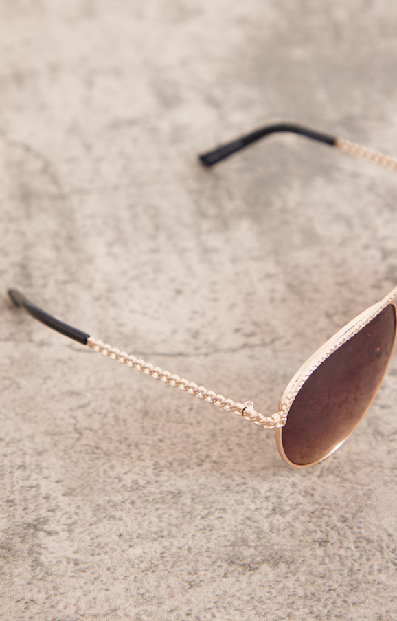Brown Metal Textured Top Aviator Sunglasses