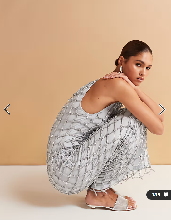 ASOS DESIGN macrame slash neck maxi dress in silver