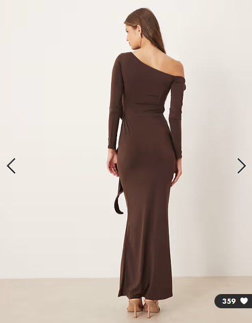ASOS DESIGN long sleeve structured ruffle midi dress with cut out detail in chocolate