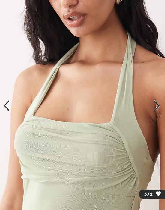 ASOS DESIGN mesh halter maxi dress with ruched bust detail in sage