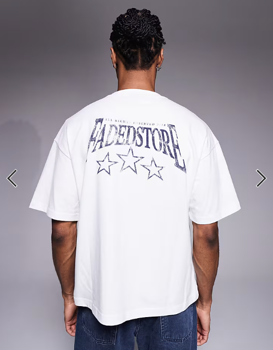 Faded Store stars back print graphic tee in white.