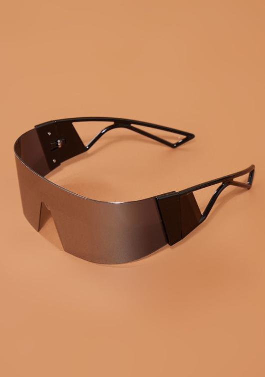 Silver Mirrored Wrap Round Visor Sunglasses