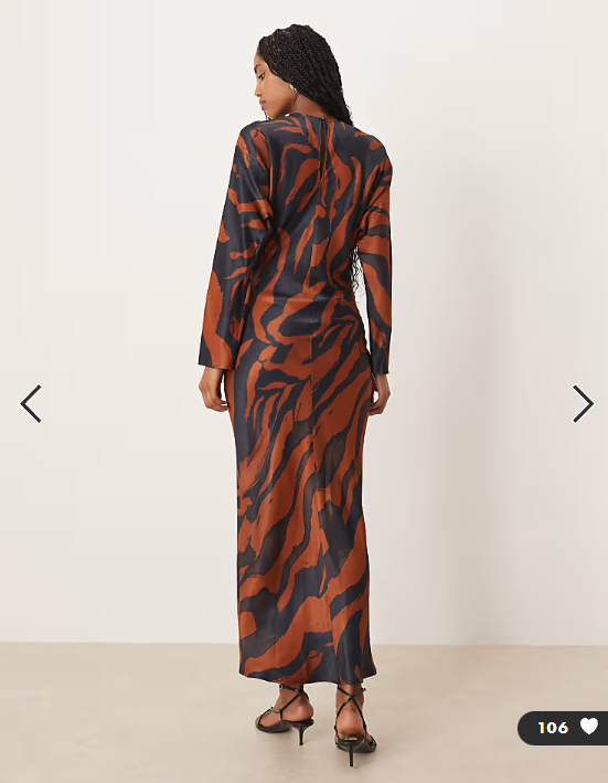 ASOS DESIGN balloon sleeve crew neck satin slip maxi dress in animal print