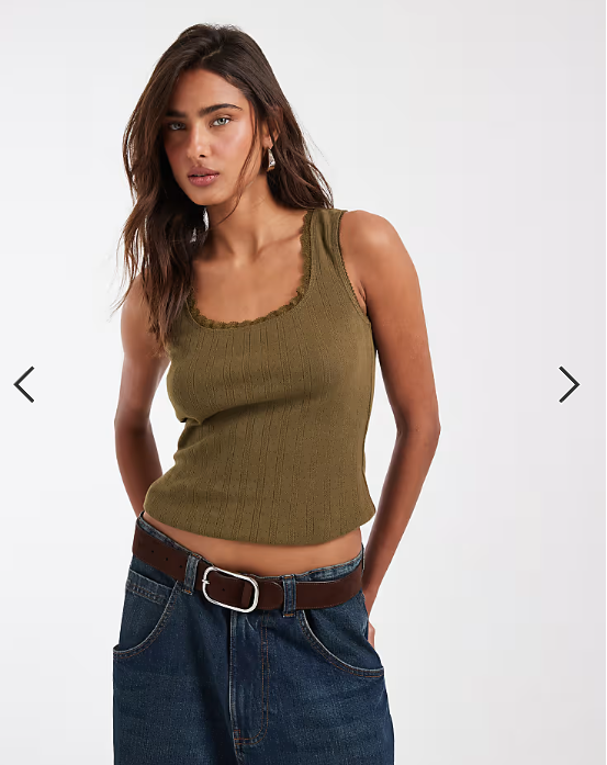 ASOS DESIGN pointelle scoop neck vest in olive
