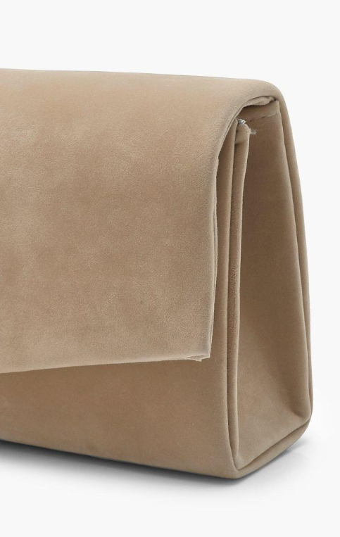 Structured Suedette Clutch Bag & Chain - taupe