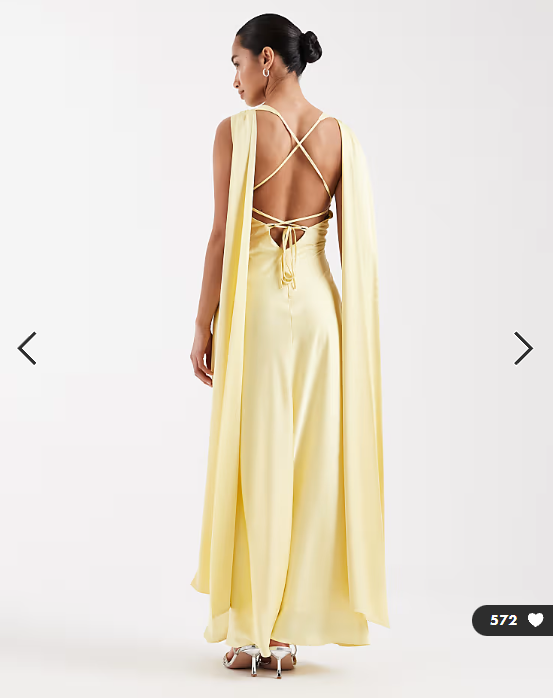 TFNC Petite Bridesmaids v-neck satin lace up back maxi dress with scarf in yellow