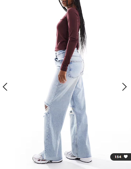 ASOS DESIGN low rise baggy jeans with rips in vintage wash