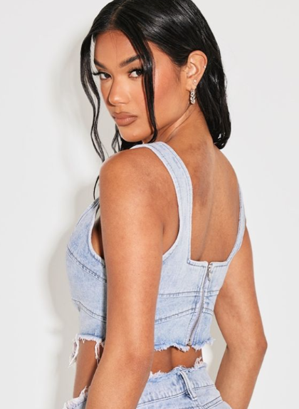 Vintage Bleach Wash Raw Hem Denim Corset
