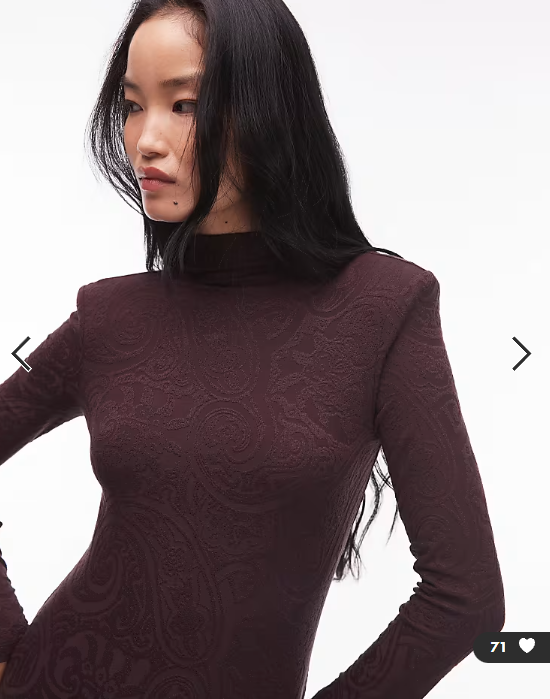 & Other Stories jersey second skin long sleeve maxi dress in brown jacquard