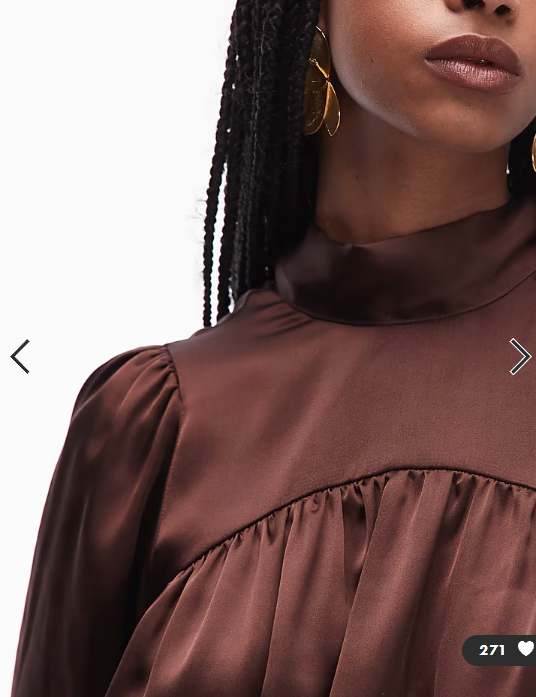 ASOS DESIGN satin high neck blouson sleeve mini dress in chocolate