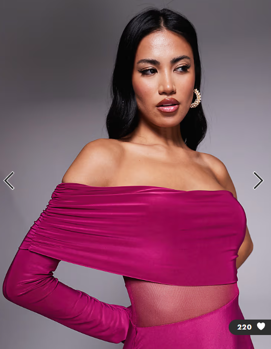 Asos - Missyempire double sculpted slinky asymmetric one shoulder mesh panel maxi dress in raspberry
