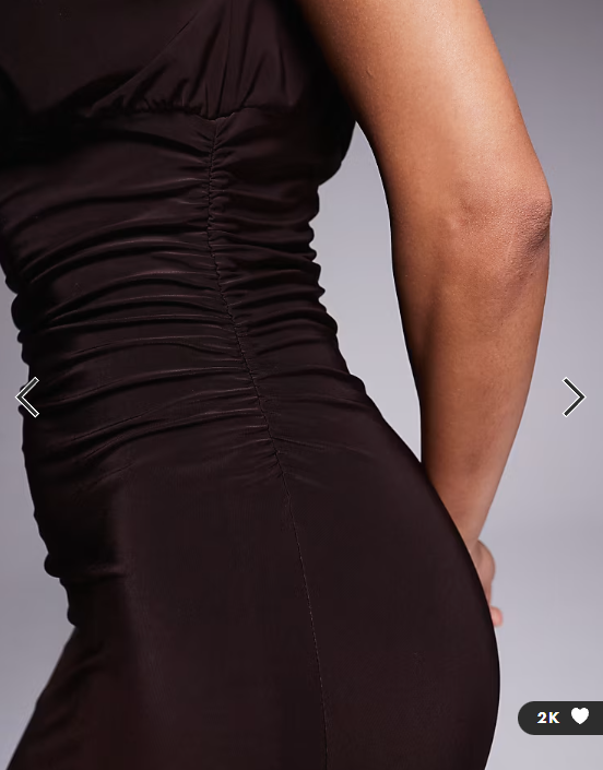 Fashionkilla exclusive double sculpted slinky sleeveless asymmetric neck ruched bodycon maxi dress in chocolate