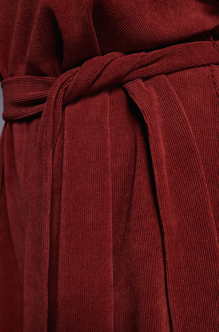 ASOS DESIGN Curve fluted sleeve tie waist corduroy mini dress in burgundy