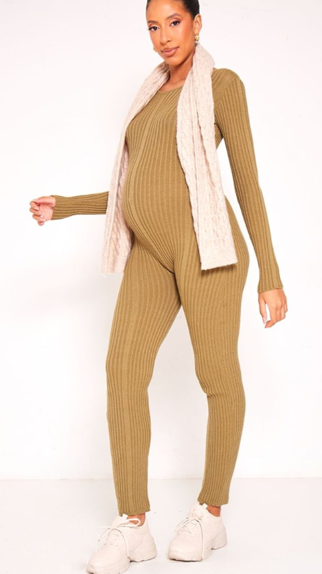 Maternity Olive Back Lace Up Detail Jumpsuit