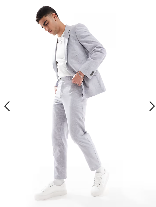 ASOS DESIGN linen mix slim suit jacket in grey puppytooth