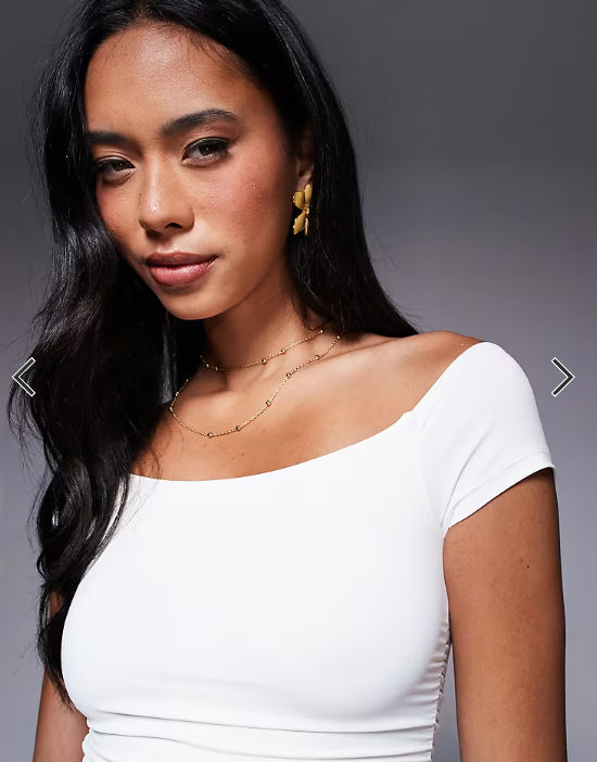 ASOS DESIGN polyamide off shoulder ruched top in ivory