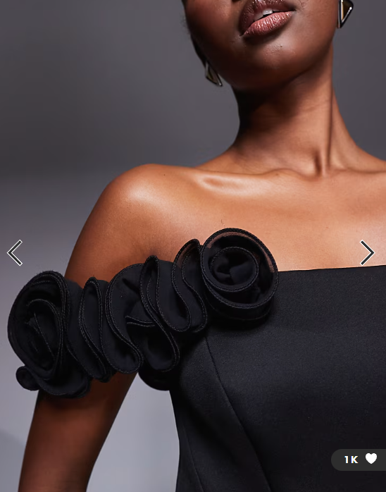 ASOS DESIGN bandeau maxi dress with flower detail in black scuba-style fabric