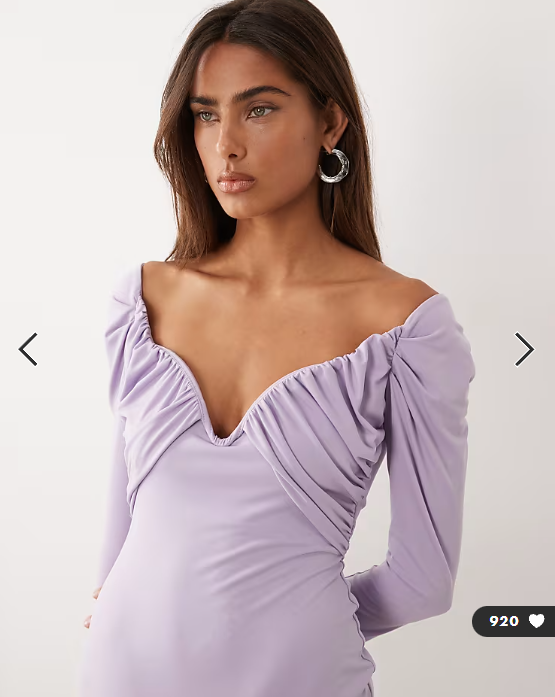ASOS DESIGN slinky bardot midi dress with wired bust in lilac