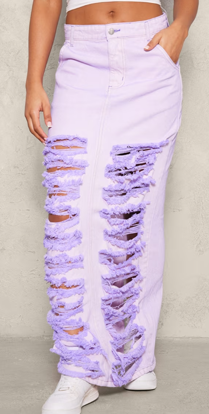 Plt - Washed Lilac Distressed Extreme Denim Midi Skirt