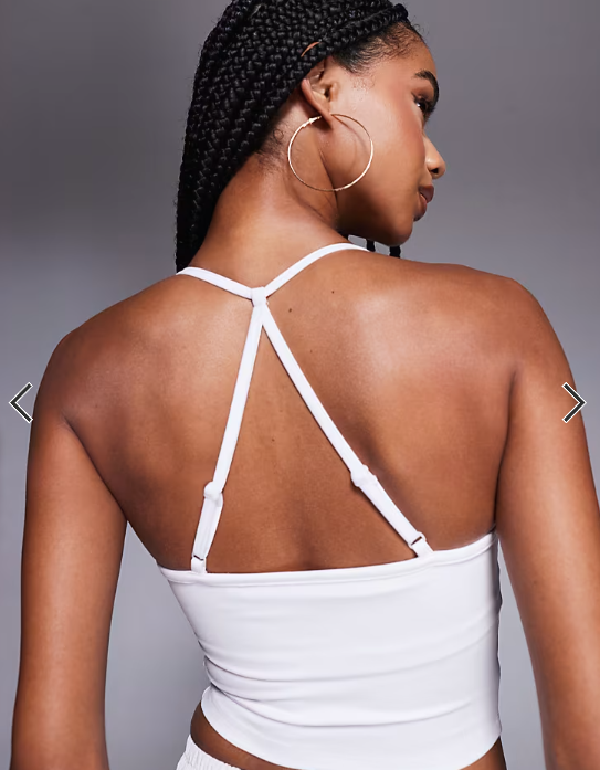 4505 soft touch ruched front yoga cami with inner bra in white