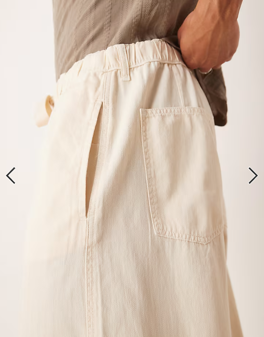 ASOS DESIGN lightweight herringbone parachute trousers in ecru
