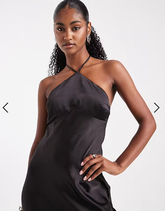 Six Stories Bridesmaid satin halterneck maxi dress in black