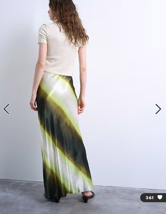 Topshop satin bias maxi skirt in lime ombre stripe