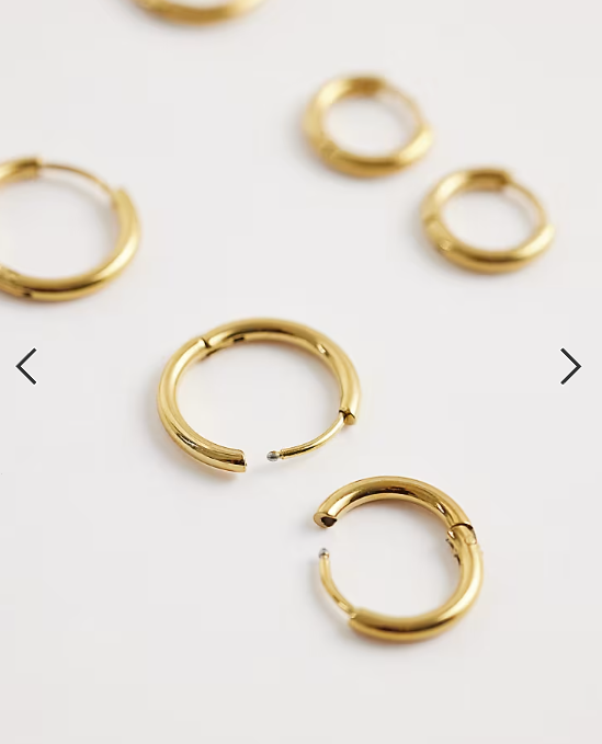 ASOS DESIGN pack of 3 waterproof stainless steel hoop earrings of graduated sizes in gold tone