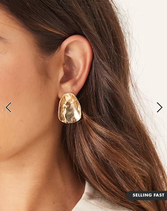 ASOS DESIGN large stud earrings with curved oval design in hammered gold tone