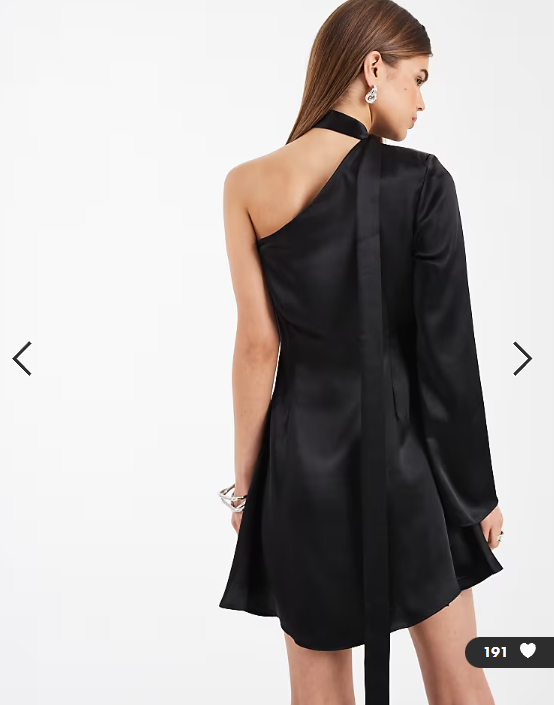 ASOS DESIGN satin scarf angel sleeve mini dress in black