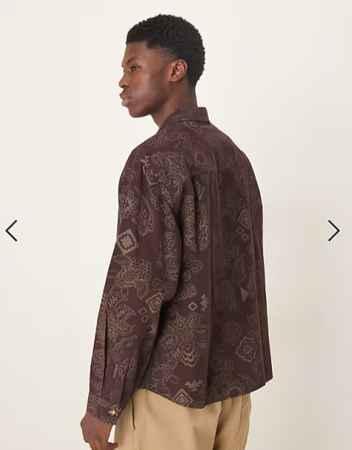Asos - boxy oversized cord shirt with floral print in brown
