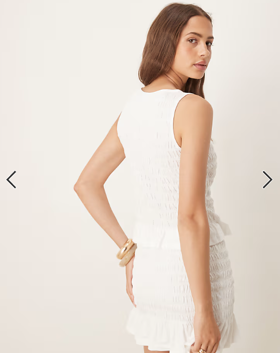 ASOS DESIGN co-ord shirred frill hem top in white