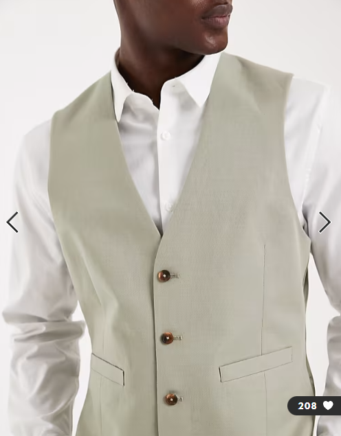 ASOS DESIGN slim suit waistcoat in linen rich sage twill